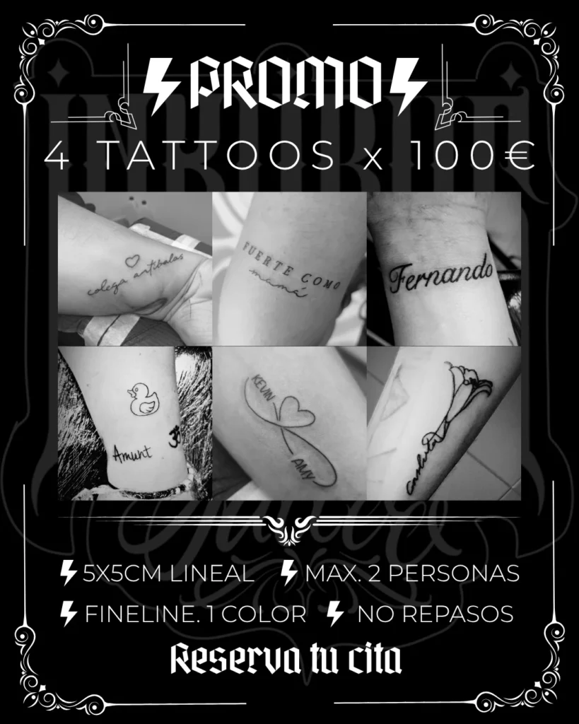 Promoción de tatuajes pequeños 4x100 en Inkubus Tattoo, Gines, Sevilla.